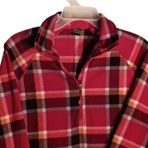 Eddie Bauer Women's XL Plaid Fleece Quarter Zip Pullover Cozy Top